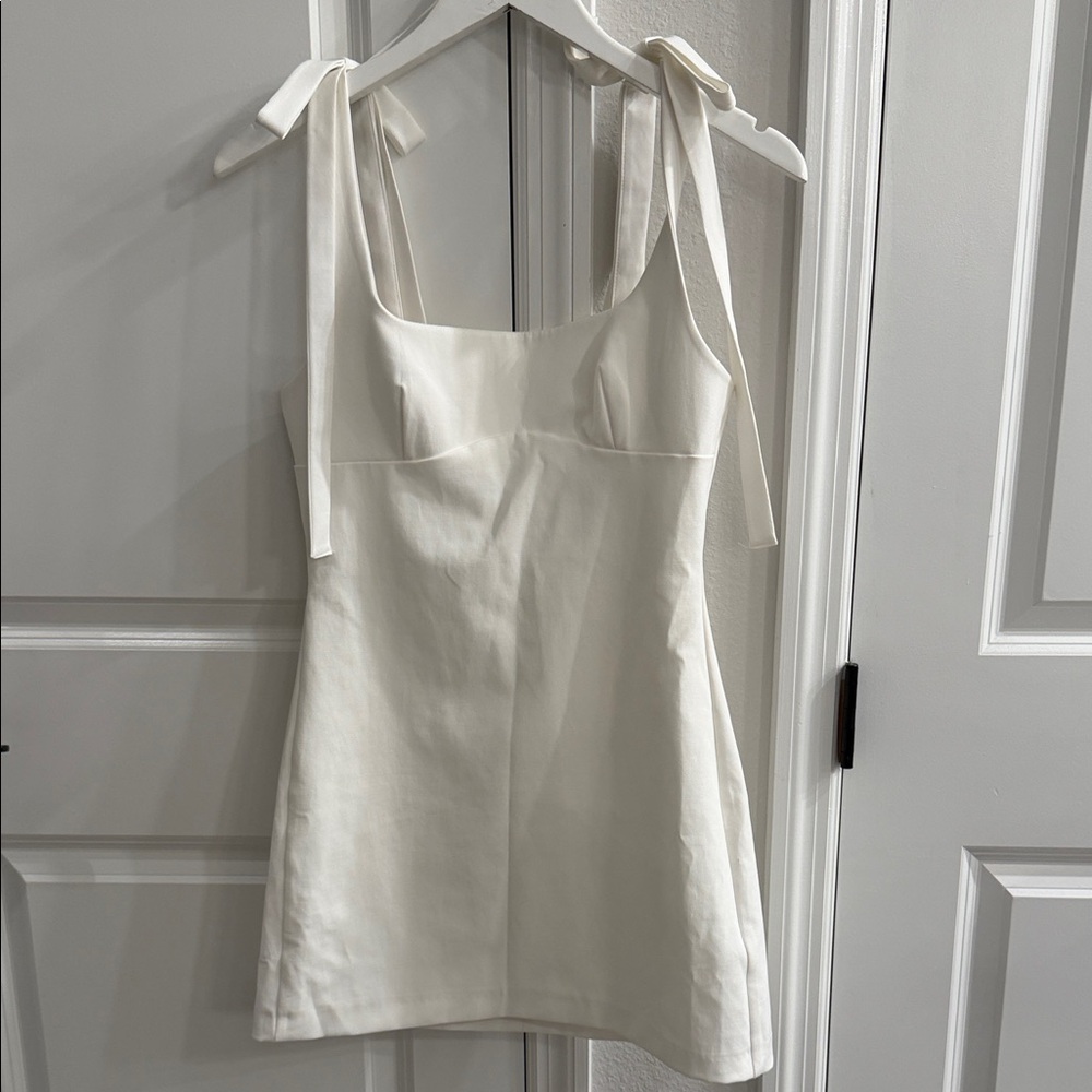 Zara White Tie-Shoulder Mini Dress Top